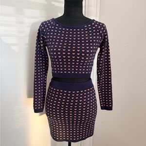 Navy and Pink Heart Patterned Two-Piece Set